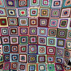 Handmade Granny Square Queen Blanket Multi-Color Crochet Throw 97" X 107" Afghan